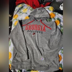Champion Georgia Bulldogs Gray Hoodie Embroidered Details Size L